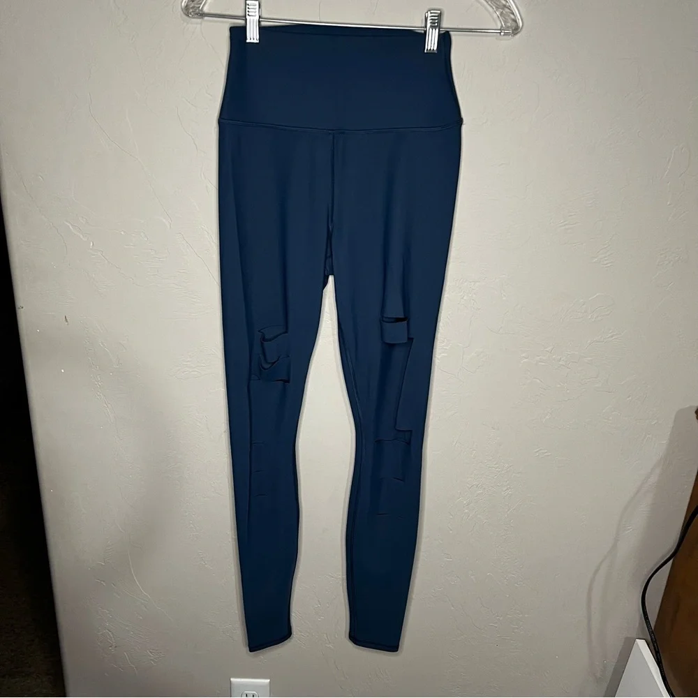 Alo Blue Ripped Warrior High Rise Yoga Leggings‎